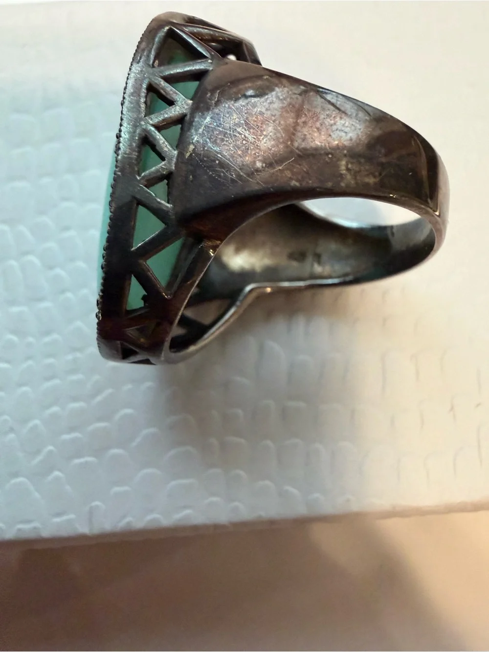 Vintage art deco revival sterling silver oval turquoise cabochon marcasite ring